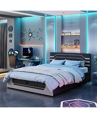 Streamdale Furniture Modern Queen Hydraulic Storage Gaming Bed Frame, Cyberpunk Design