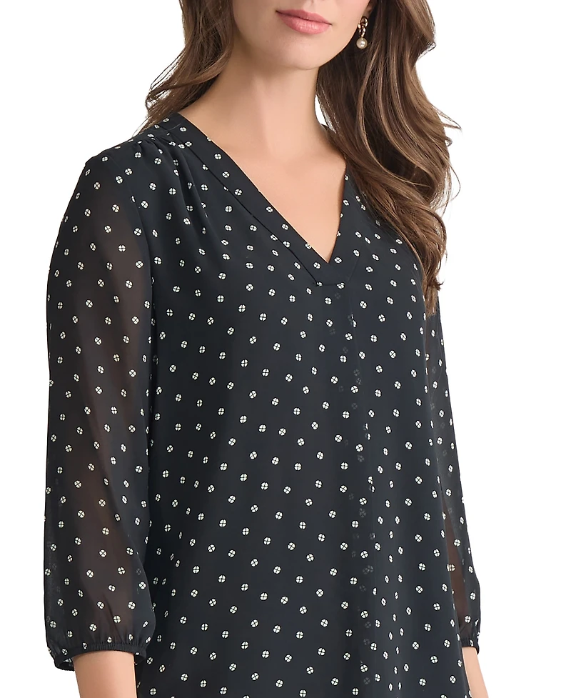 Jones New York Women's V-Neck Pleat Front 3/4 Sleeve Tunic