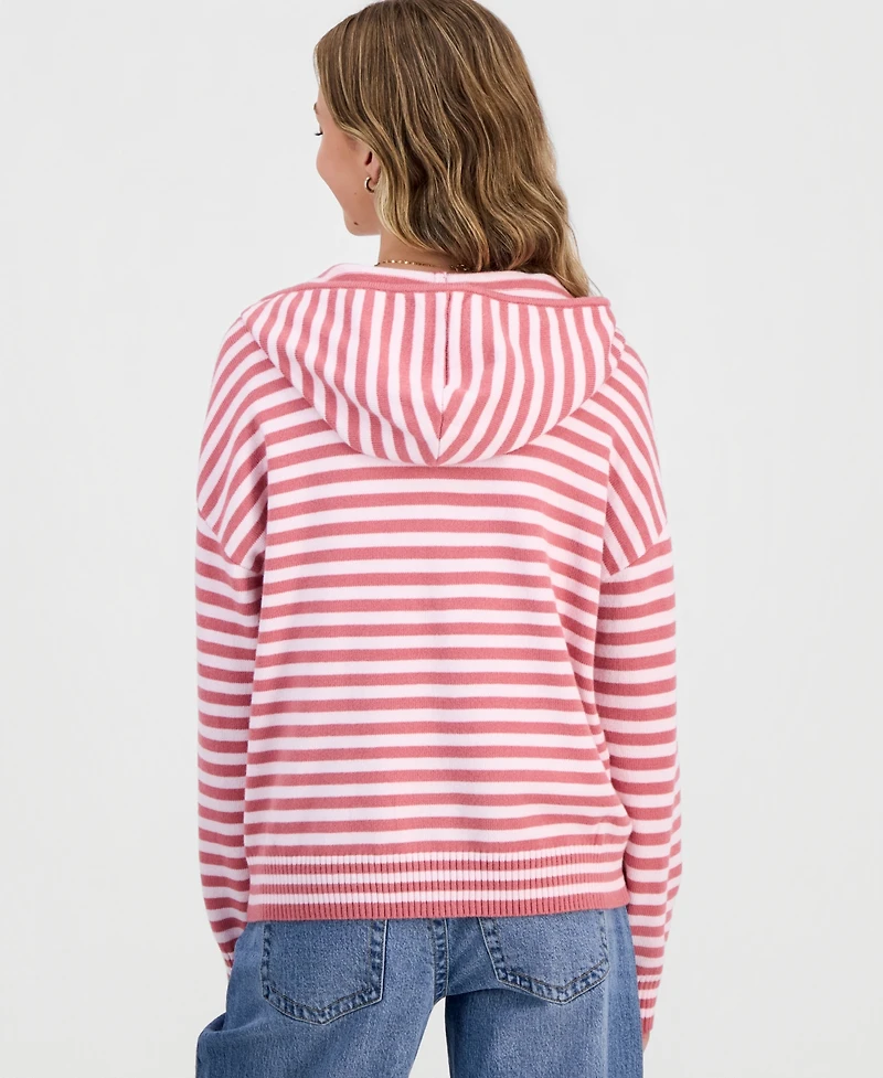 Ultra Flirt Juniors' Striped Full-Zip Hoodie Sweater