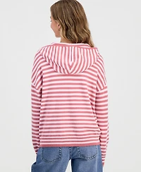 Ultra Flirt Juniors' Striped Full-Zip Hoodie Sweater