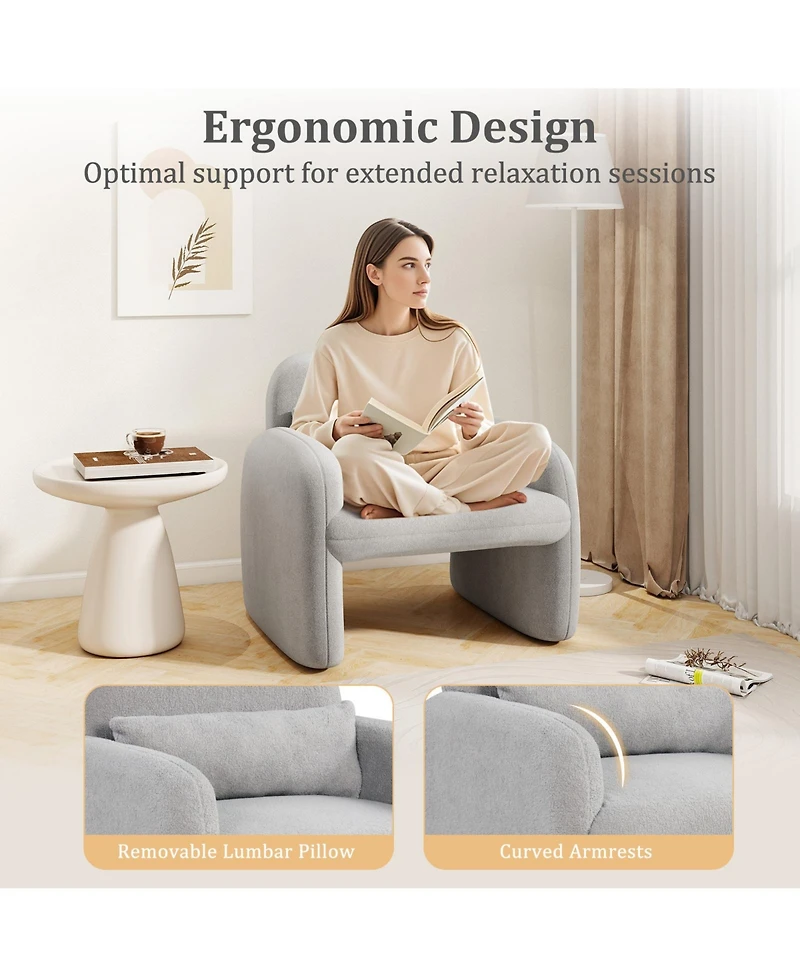 Gymax Modern Accent Chair Sherpa Fabric Upholstered Armchair With Waist Pillow