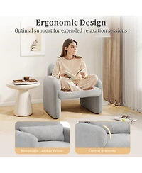 Gymax Modern Accent Chair Sherpa Fabric Upholstered Armchair With Waist Pillow