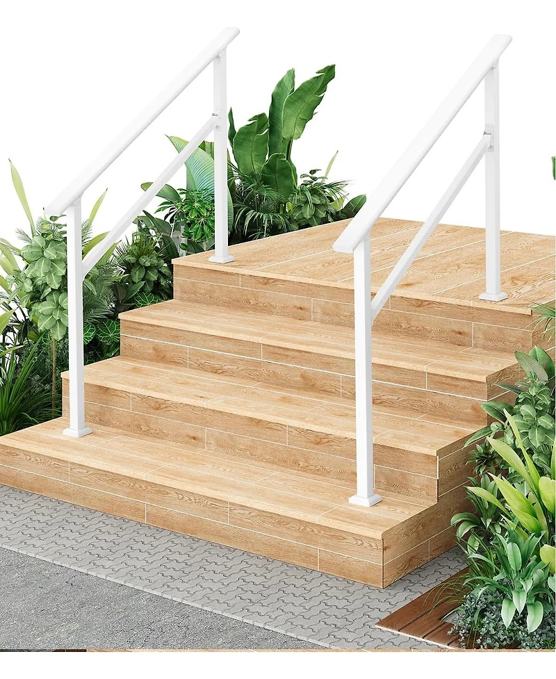 gaomon 2-Pack Adjustable White Metal Hand Rails for Outdoor Steps 4-Step Stair Railing Kit Weatherproof and Comfortable Grip for Concrete