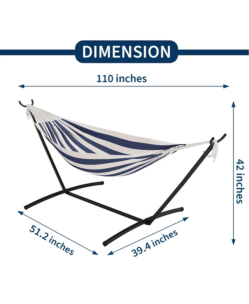 gaomon Double Hammock with Foldable Steel Stand and Carry Bag, Weight Capacity Indoor Outdoor Standing Hammock, Portable Cotton