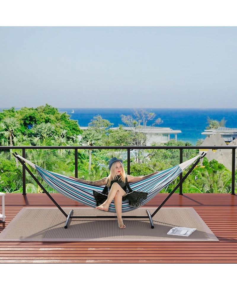 gaomon Double Hammock with Foldable Steel Stand and Carry Bag, Weight Capacity Indoor Outdoor Standing Hammock, Portable Cotton