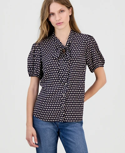 Nautica Women's Printed Puff-Sleeve Button-Front Shirt