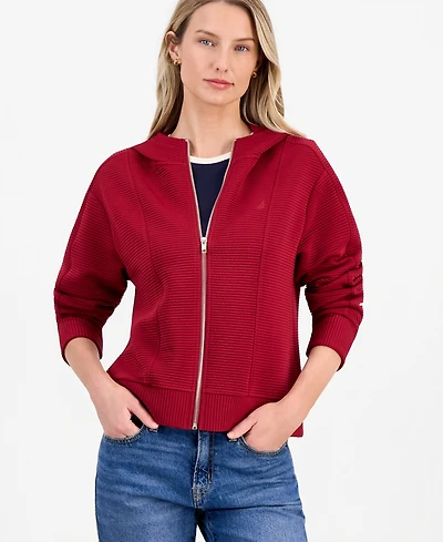 Nautica Women's Ottoman-Stitched Zippered Hoodie