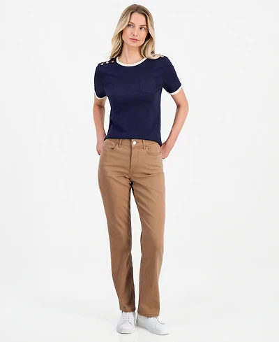 Nautica Women's Bay Sateen Straight Mid-Rise Pants
