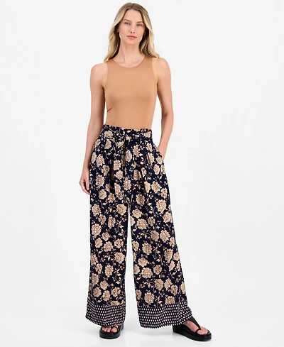Nautica Women's Floral-Print Wide-Leg Paperbag-Waist Pants