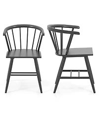 Costway Windsor Dining Chair Set of 2 with Rubber Wood Frame Curved Spindle Back and Armrest