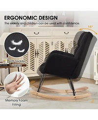 Rainsken Comfortable Glider Rocking Chair, Upholstered Teddy fabric Accent Chairs, Solid Wood Frame, for Living Rooms Bedrooms Offices