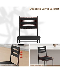 homfan Set of 2 Modern Counter Height Bar Stools, Wood Chairs with Faux Leather Upholstery, High Back, Cushions & Footrest for Indoor Use