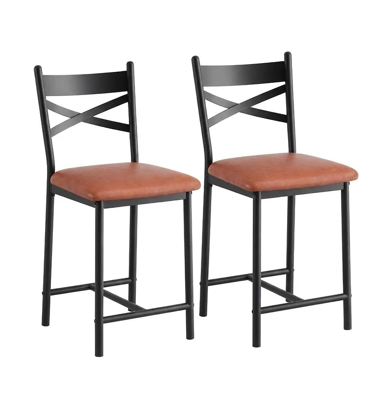 gaomon 4-Pack Counter Height Bar Stools, Brown Upholstered Seats, Metal Frame, for Kitchen Island or Dining Room