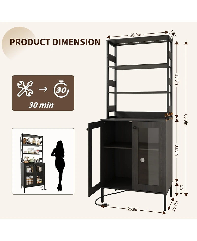 Gaomon 67" Home Bar Cabinet, Wine Storage with Built-in Power Outlets, Led Lighting for Living Room