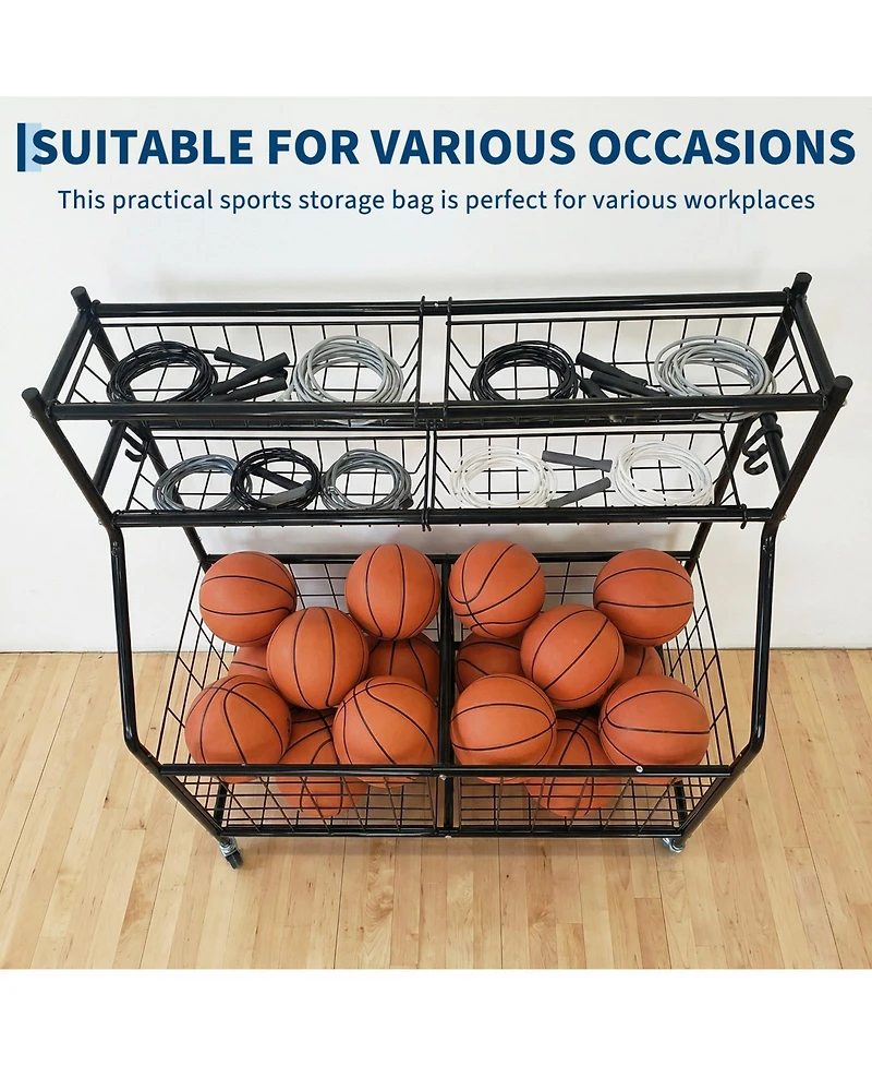 Gaomon Heavy Duty Sports Ball Storage Cart, Rolling Multi Sport Equipment Organizer for Garage Gym Playroom