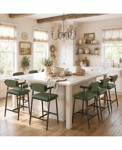 homfan Set of 4/6/8 Counter Height Bar Stools with Soft Back and Armrests, Chairs Footrest Heavy Duty Metal Frame for Kitchen Island