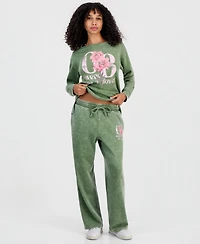 Rebellious One Juniors' Sweet Flowers Fleece Sweatpants