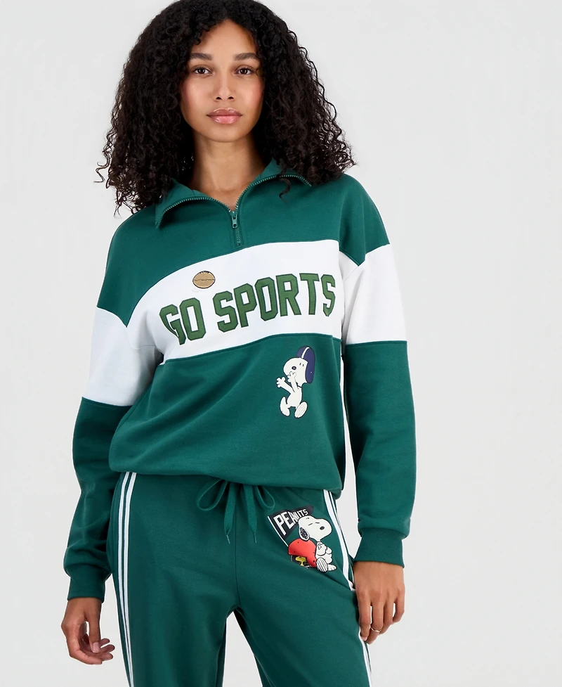 Peanuts Juniors' Snoopy Varsity Quarter-Zip Fleece Pullover Sweatshirt