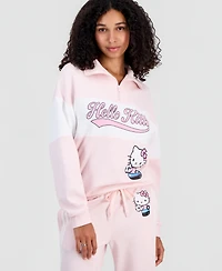 Sanrio Juniors' Hello Kitty Varsity Quarter-Zip Fleece Pullover Sweatshirt
