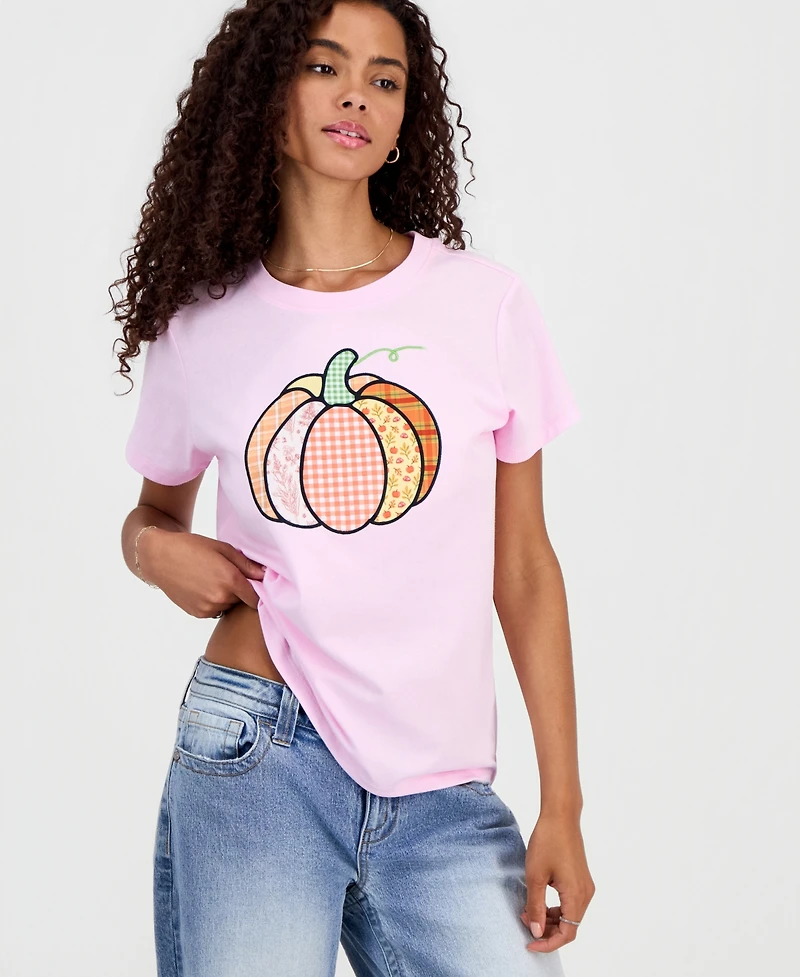 Freeze 24-7 Juniors' Pumpkin Patchwork T-Shirt