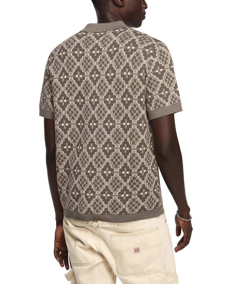 Lucky Brand Men's Jacquard Spread Collar Sweater