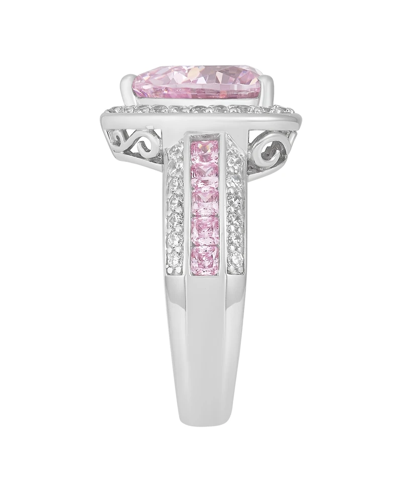 Arabella Pink Cubic Zirconia (7-1/3 ct. t.w.) and White Cubic Zirconia (1-1/5 ct. t.w.) Heart Ring in Sterling Silver Rhodium