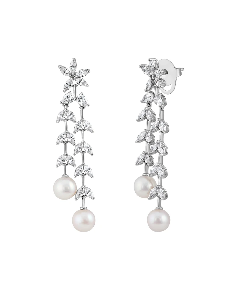 Arabella Cultured Freshwater Pearl (6-6.5mm) & White Cubic Zirconia (5-3/8 ct. t.w.) Drop Earrings in Sterling Silver