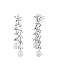 Arabella Cultured Freshwater Pearl (6-6.5mm) & White Cubic Zirconia (5-3/8 ct. t.w.) Drop Earrings in Sterling Silver