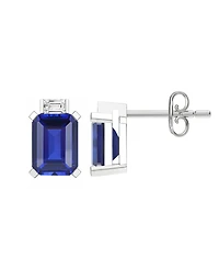 Macy's Lab-Grown Sapphire (2-1/3 ct. t.w.) & Lab-Grown White Sapphire (1/10 ct. t.w.) Earrings in Sterling Silver