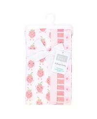 Hudson Baby Girl Cotton Poly Flannel Burp Cloths 4-Pack, Happy Strawberries