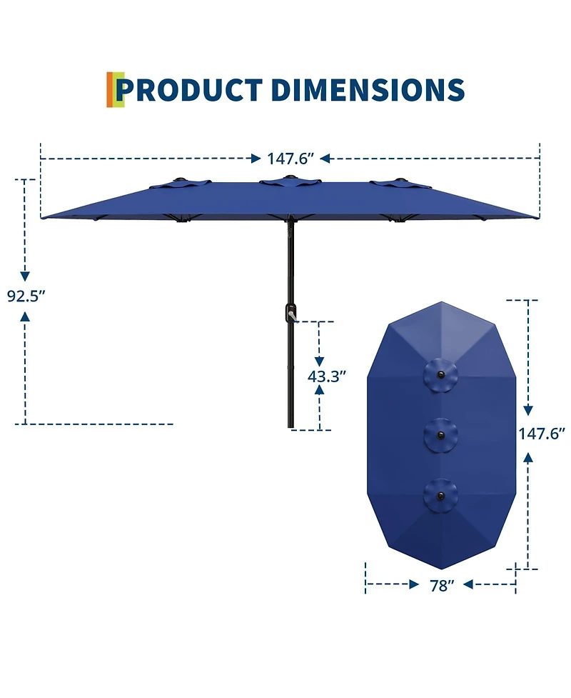 gaomon 13 Feet 3-Head Outdoor Patio Umbrella for Poolside, Lawn and Backyard, Without Base