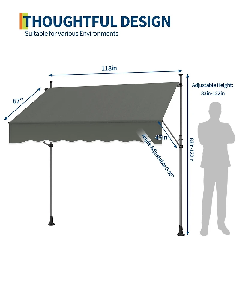 gaomon Outdoor Sunshade Shelter, Manual Patio Retractable Awning, Uv Protection for Backyard Garden