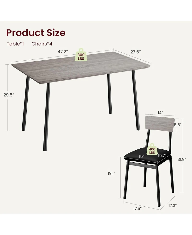 gaomon Kitchen Dining Table Set for 4 with 4 Upholstered Chairs for Dining, Kitchen Room, Apartment
