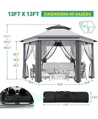 gaomon 13' x 13' Hexagonal Pop Up Gazebo Canopy Shelter For Backyard, Garden, Lawn