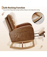 gaomon Modern Nursery Rocking Chair, Pu Leather Upholstered Rocking Chair with Footrest, Comfortable Rocker Recliner with Side Pocket