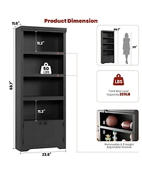 gaomon 5 Tier Farmhouse Bookshelf 69 Inch Tall with 2 Doors and Adjustable Shelves Anti-Slip Storage Rack for Home Office Living Room Library