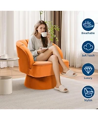 gaomon Modern 360degree(s) Swivel Barrel Accent Chair, Velvet Upholstered, Striped Back, Plush Seat For Living Room Bedroom Or Reading Nook