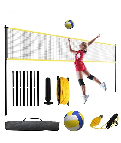 Xo Adjustable Volleyball Net System 12-32 Ft, Portable Volleyball Net Set with Poles, Easy Setup for Beach Backyard Court
