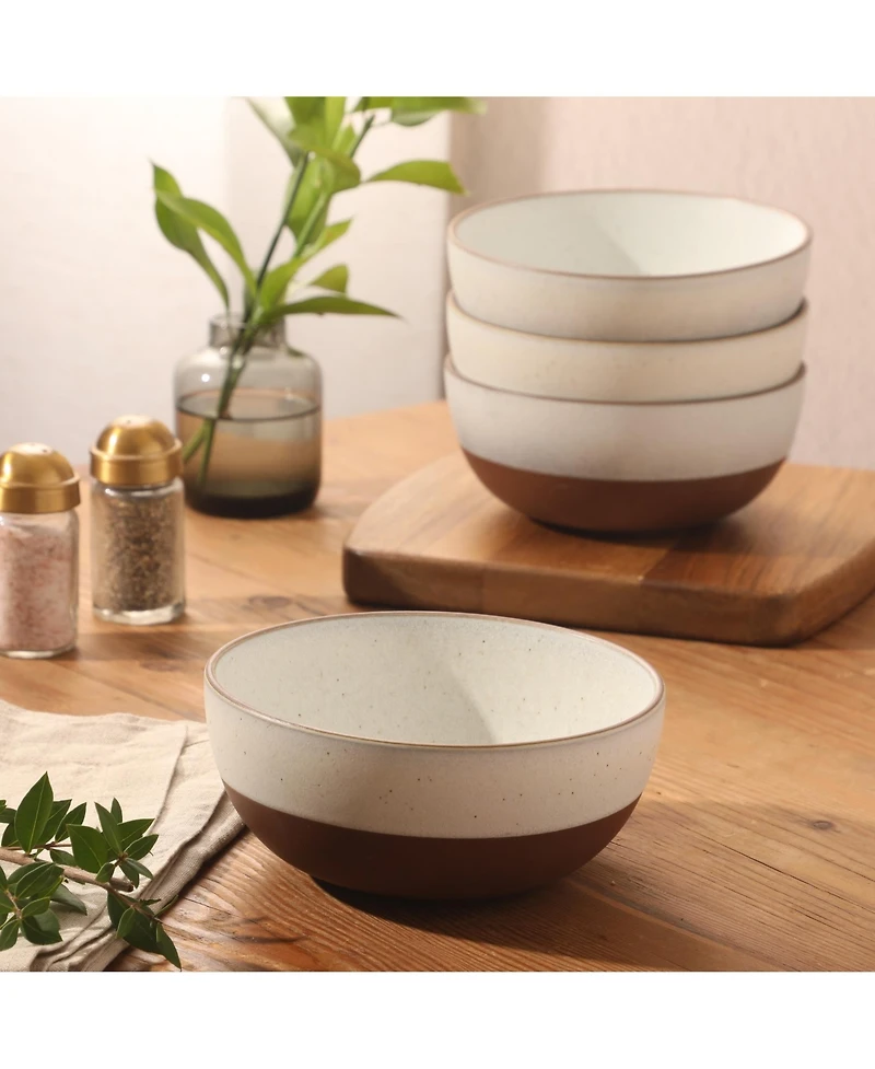 Gibson Home William Crest 4 Piece Cereal Bowl Set, 6.25 inch Round Stoneware Reactive Bowls, Soup, Dessert & Snack Bowls