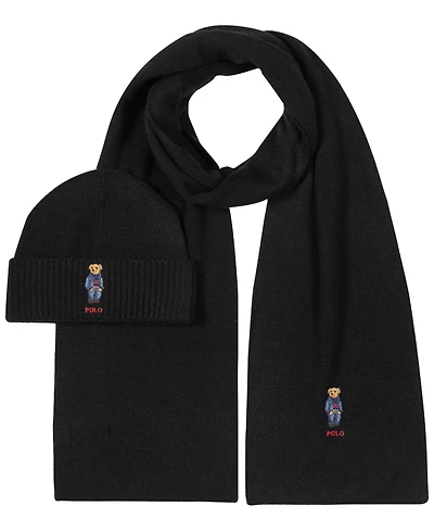 Polo Ralph Lauren Men's Denim Bear Beanie and Scarf, 2-Piece Set