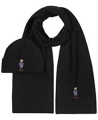 Polo Ralph Lauren Men's Denim Bear Beanie and Scarf, 2-Piece Set