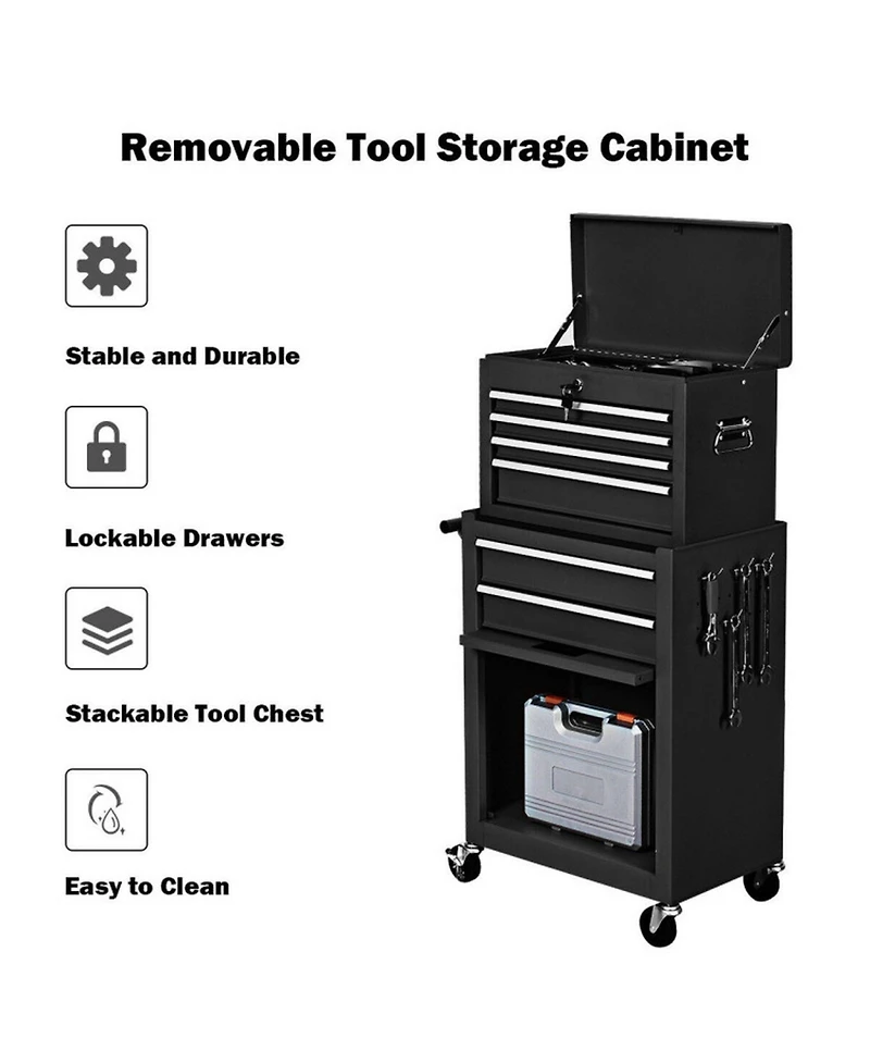 Gouun 42.5 Inch Rolling Steel Tool Cabinet with Drawers and Detachable Top Chest