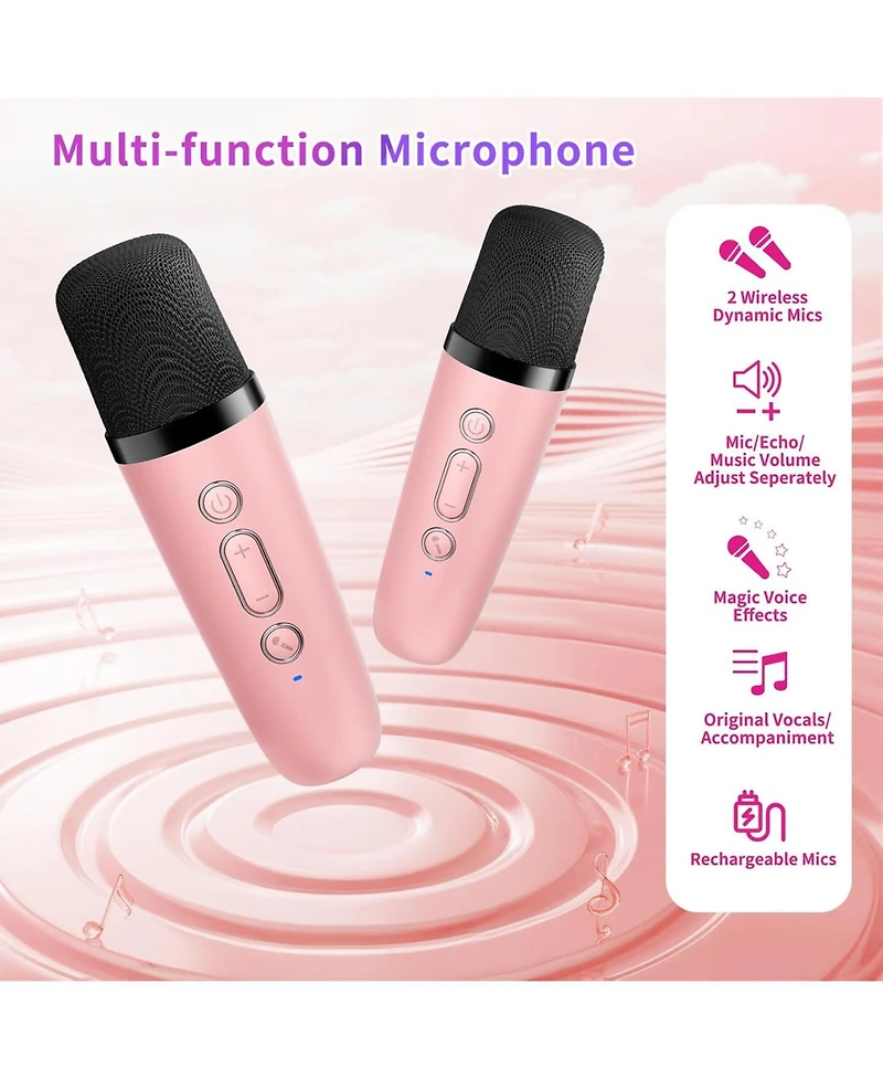 Ipason Mini Karaoke Speaker Wireless Mics and Led Lights Portable Party Machine! Fun Gift for Kids and Adults