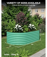 Xo 8x4x1.5FT Oval Raised Garden Bed, 0.6mm Galvanized Steel Planter Box, Weatherproof Outdoor Garden Bed for Vegetables Herbs Flowers