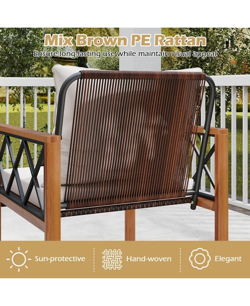 Sugift 5-Piece Pe Wicker Patio Furniture Set with Acacia Wood Frame