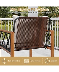 Sugift 5-Piece Pe Wicker Patio Furniture Set with Acacia Wood Frame