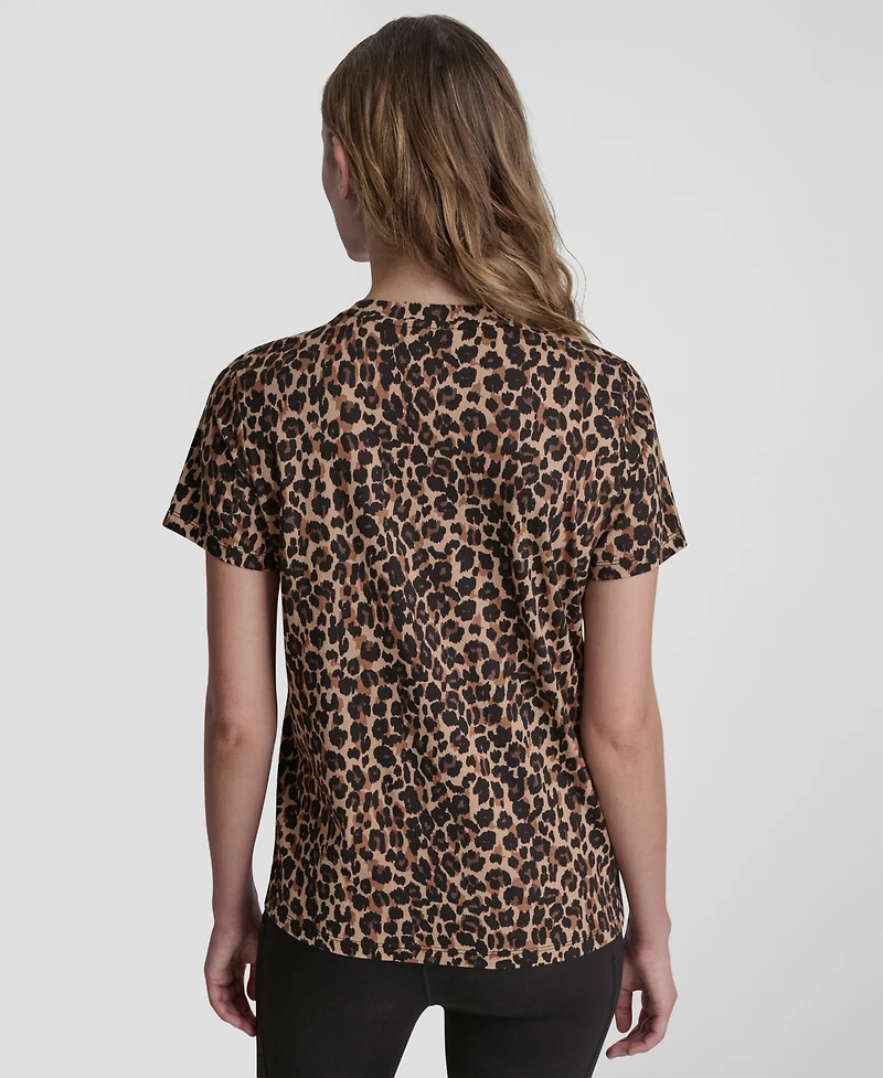 Dkny Sport Women's Foil Logo Leopard Crewneck T-Shirt