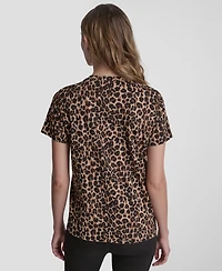 Dkny Sport Women's Foil Logo Leopard Crewneck T-Shirt