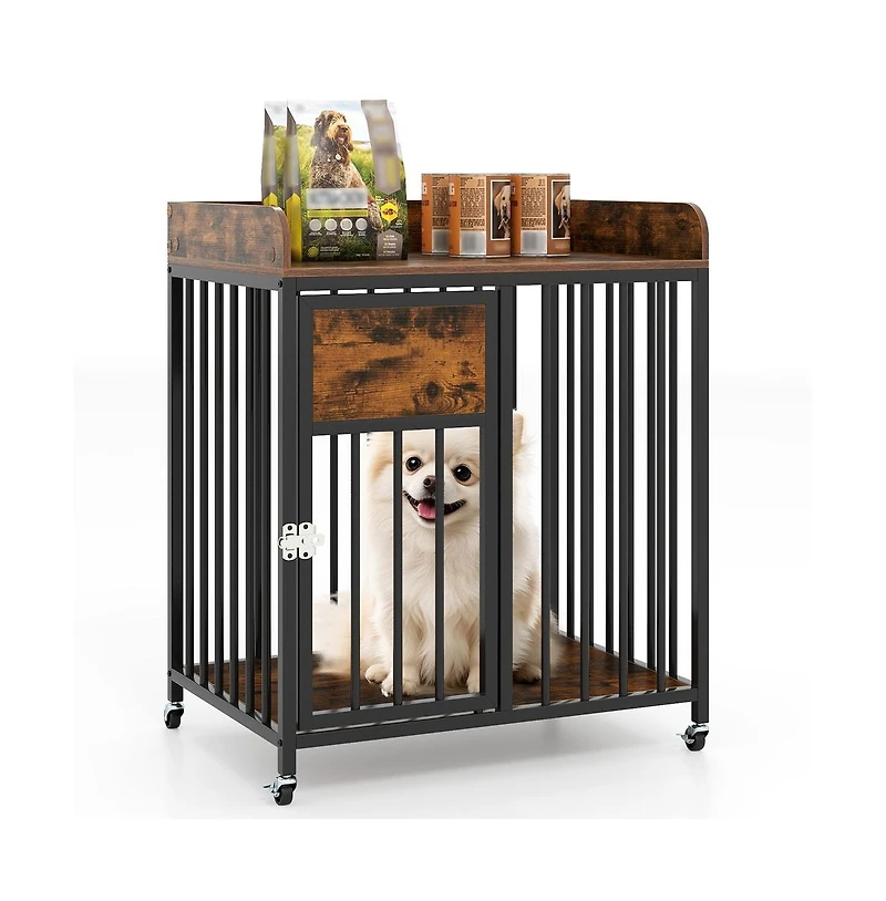 Ruie Dog Crate Furniture with Wheels and Tabletop for Small Dogs