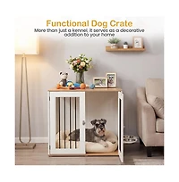 Ruie Wooden Dog Crate Furniture with Double Lock Doors and Rotating Feeder